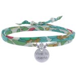 Bracelet double tour lien liberty et mdaille vive la libert argent 925 - vert