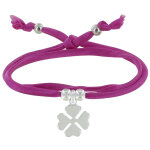 Les poulettes bijoux - bracelet double tour lien satin et tr�fle argent 925 - fuchsia