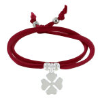 Les poulettes bijoux - bracelet double tour lien satin et tr�fle argent 925 - rouge
