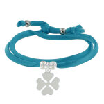 Les poulettes bijoux - bracelet double tour lien satin et tr�fle argent 925 - turquo