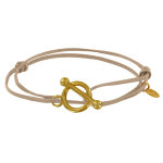 Bracelet double tour plaqu or fermoir t et lien en cuir coulissant - beige
