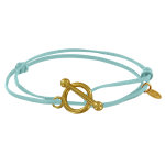 Bracelet double tour plaqu or fermoir t et lien en cuir coulissant - bleu ciel