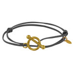 Bracelet double tour plaqu or fermoir t et lien en cuir coulissant - gris