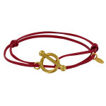 Bracelet double tour plaqu or fermoir t et lien en cuir coulissant - rouge profond
