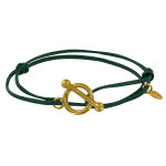 Bracelet double tour plaqu or fermoir t et lien en cuir coulissant - vert