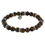 Bracelet elastique anneau acier et perles oeil de tigre