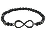 Bracelet elastique infini argent rhodium perles d'onyx noire facettées Bracelet elastique infini argent rhodium perles d'onyx noire facettées