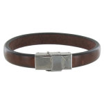 Bracelet enfant cuir marron fonc large fermoir acier inoxydable