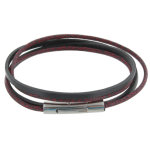 Les poulettes bijoux - bracelet femme cuir noir et chin� deux liens - classics - rou