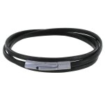 Bracelet femme cuir plat fermoir acier inoxydable - classics - noir