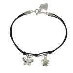 Bracelet fleur et papillon argent 925 fil cuir noir Bracelet fleur et papillon argent 925 fil cuir noir