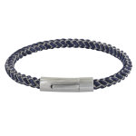 Les poulettes bijoux - bracelet homme cuir et acier tr�ss� rond - bleu navy