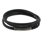 Les poulettes bijoux - bracelet homme cuir deux liens plat et tr�ss� rond - classics