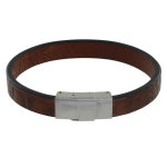 Les poulettes bijoux - bracelet homme cuir large marron fonc� marquage croco