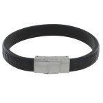 Les poulettes bijoux - bracelet homme cuir large noir marquage croco