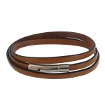 Les poulettes bijoux - bracelet homme cuir marron clair plat fermoir acier inoxydabl