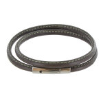 Les poulettes bijoux - bracelet homme cuir marron fin cousu fermoir acier inoxydable