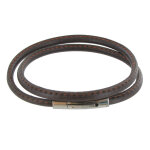 Les poulettes bijoux - bracelet homme cuir marron fin cousu fermoir acier inoxydable
