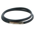 Les poulettes bijoux - bracelet homme cuir noir fin cousu fermoir acier inoxydable -