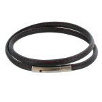 Bracelet homme cuir noir fin cousu fermoir acier inoxydable - classics - rouge