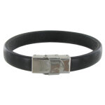 Bracelet homme cuir noir large fermoir acier inoxydable - taille 18 cm Bracelet homme cuir noir large fermoir acier inoxydable - taille 18 cm