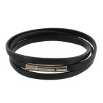 Bracelet homme cuir noir plat fermoir acier inoxydable - taille 20 cm Bracelet homme cuir noir plat fermoir acier inoxydable - taille 20 cm