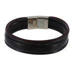 Les poulettes bijoux - bracelet homme cuir noir trois lani�res cousu - classics - ro