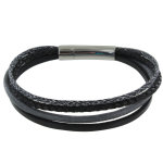 Les poulettes bijoux - bracelet homme cuir quatre liens - classics - noir