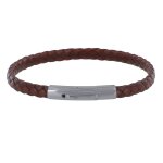 Les poulettes bijoux - bracelet homme cuir tr�ss� plat bicolore marron fonc� et marr