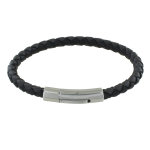 Les poulettes bijoux - bracelet homme cuir tr�ss� rond bicolore 19cm - gris