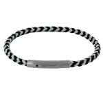 Les poulettes bijoux - bracelet homme cuir tr�ss� rond bicolore noir et blanc - tail