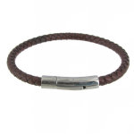 Les poulettes bijoux - bracelet homme cuir tr�ss� rond fermoir acier inoxydable - cl