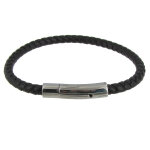 Les poulettes bijoux - bracelet homme cuir tr�ss� rond fermoir acier inoxydable - cl