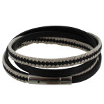 Les poulettes bijoux bracelet homme double tour cuir noir tresse en lin noir et beige