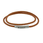 Les poulettes bijoux - bracelet homme double tour cuir tr�ss� rond pour poignet 19cm