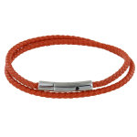 Les poulettes bijoux - bracelet homme double tour cuir tr�ss� rond pour poignet 19cm