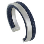 Les poulettes bijoux - bracelet homme rhodium et cuir - azur