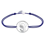 Bracelet lien argent 925 m�daille ronde ajour�e vierge en pri�re - bleu navy