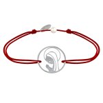 Bracelet lien argent 925 m�daille ronde ajour�e vierge en pri�re - rouge