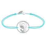 Bracelet lien argent 925 m�daille ronde ajour�e vierge en pri�re - turquoise