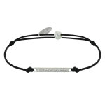 Bracelet lien argent 925 petite barrette de strass - noir