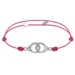 Bracelet lien en argent 925 petites menottes - fuchsia