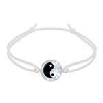 Bracelet lien elastique m�daille de nacre yin et yang - blanc