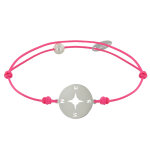 Les poulettes bijoux - bracelet lien fluo m�daille argent 925 ronde rose des vents
