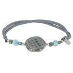 Bracelet lien gris clair perles de verre et de larimar