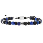 Bracelet lien homme perles plates et rondes kyanite, matte black onyx, lapis lazuli