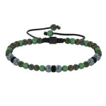 Bracelet lien homme perles rondes acier et turquoise vertes