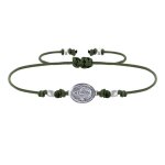 Bracelet lien mdaille argent 925 ovale vierge miraculeuse - vert kaki