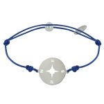 Les poulettes bijoux - bracelet lien m�daille argent 925 ronde rose des vents - bleu
