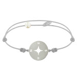 Les poulettes bijoux - bracelet lien m�daille argent 925 ronde rose des vents - gris